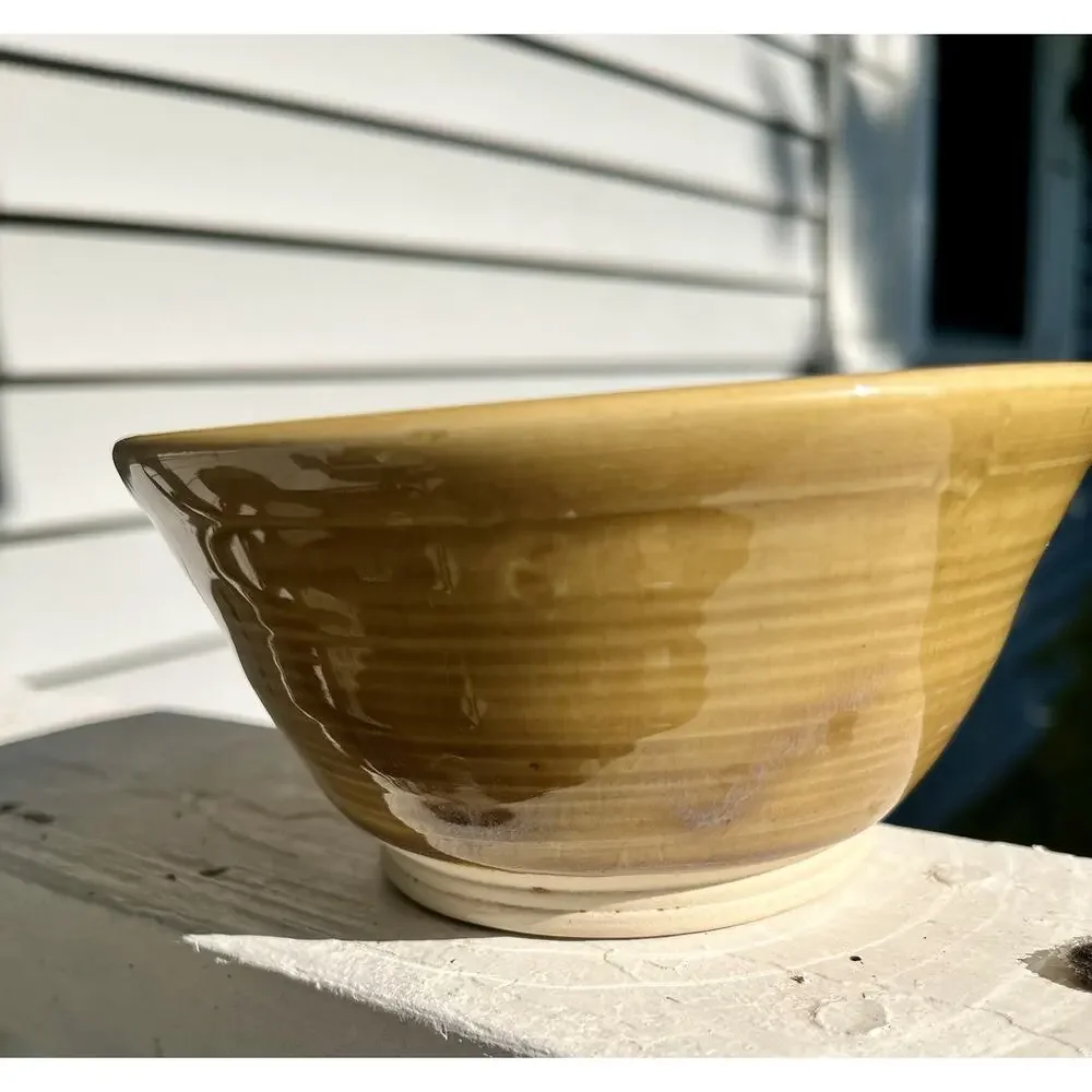Freeform Pottery Bowl Handmade Earth Tones Drip Glaze Sea Turtle Stamp Mark